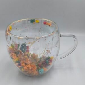 مجموعة اكواب زجاجية شفافة مزينة بالزهور الملونة