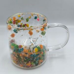 مجموعة اكواب زجاجية شفافة مزينة بالزهور الملونة(12قطعة)