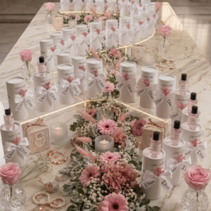 توزيعات عطر ميني جرس منسقه بشريطه12قطعه